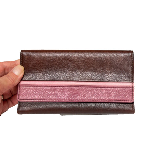 Large Trifold Cowhide Leather Wallet OSGOODE MARLEY Brown Expresso RDIF Lined - Picture 1 of 5